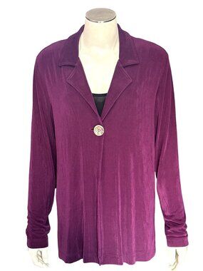Chicos Travelers Size 1 Purple Knit Blazer Single Button Layering Jacket